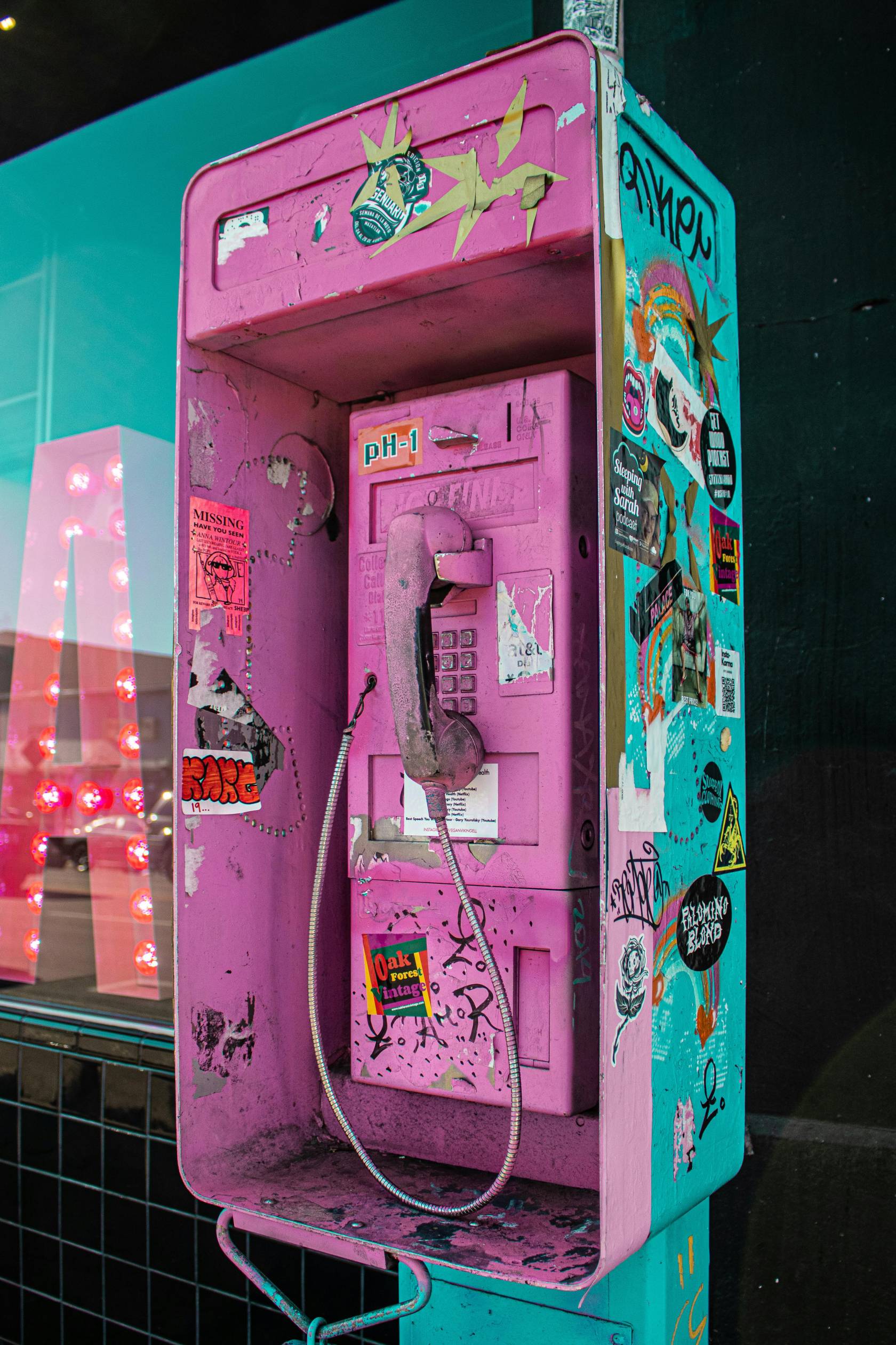 Electronic device displaying a variety of random and nonsensical text and images.